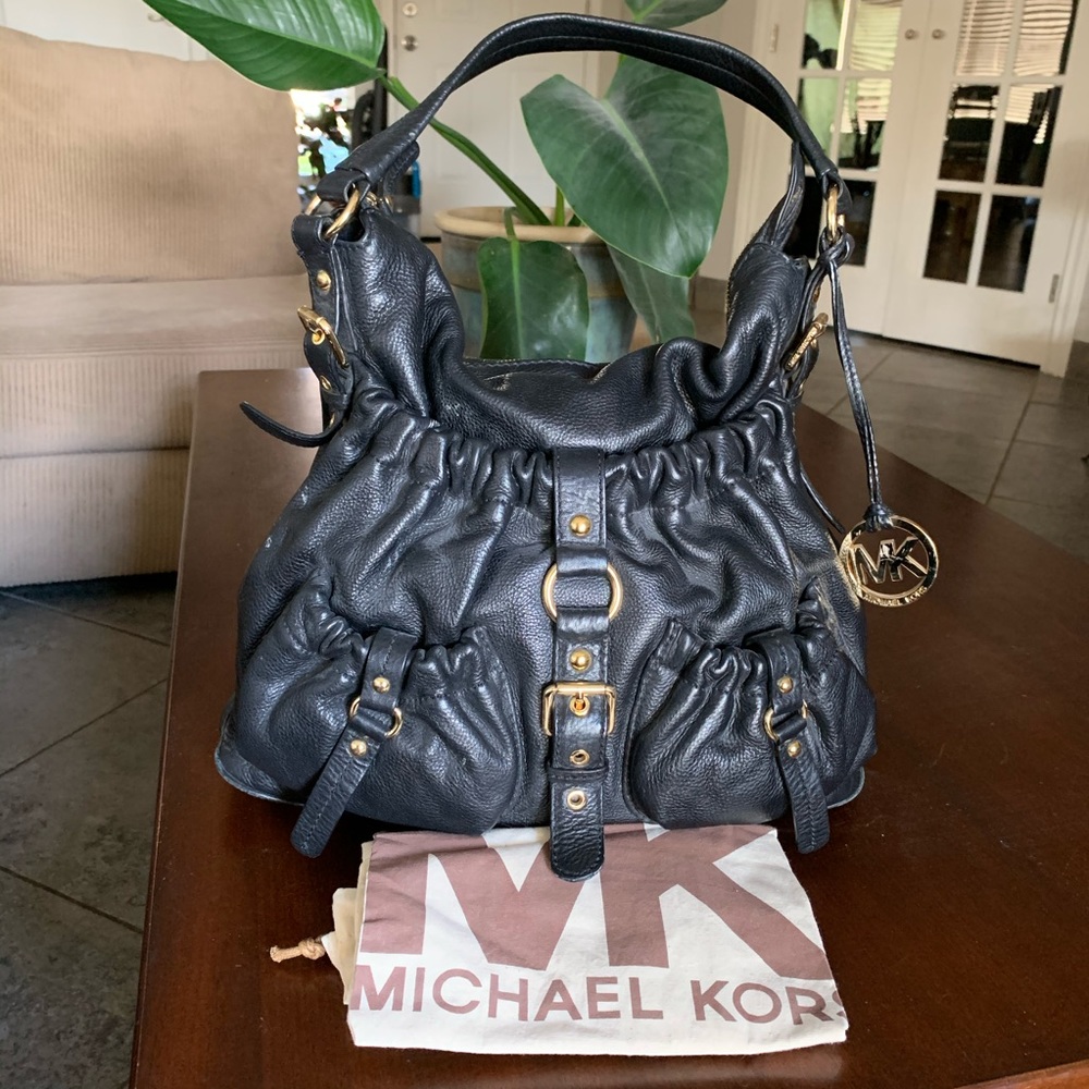 Michael Kors Black Pebble Leather Shoulder Bag
